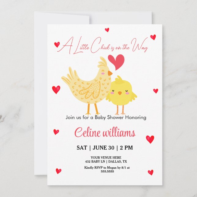 Invitation Un petit poussin est sur le baby shower Way (Devant)