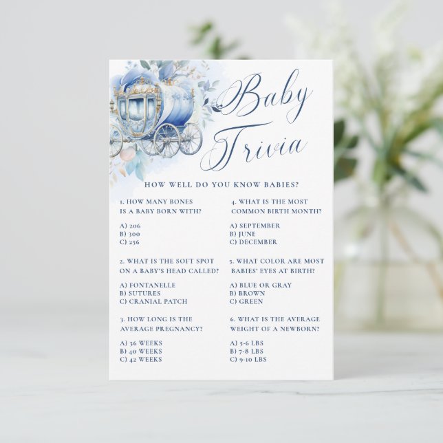 Invitation Un petit Prince Royal Blue Douche Trivia bébé (Debout devant)