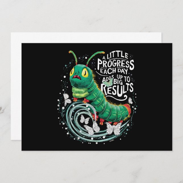 Invitation Un petit progrès chaque jour Chenille affamée  (Devant / Derrière)