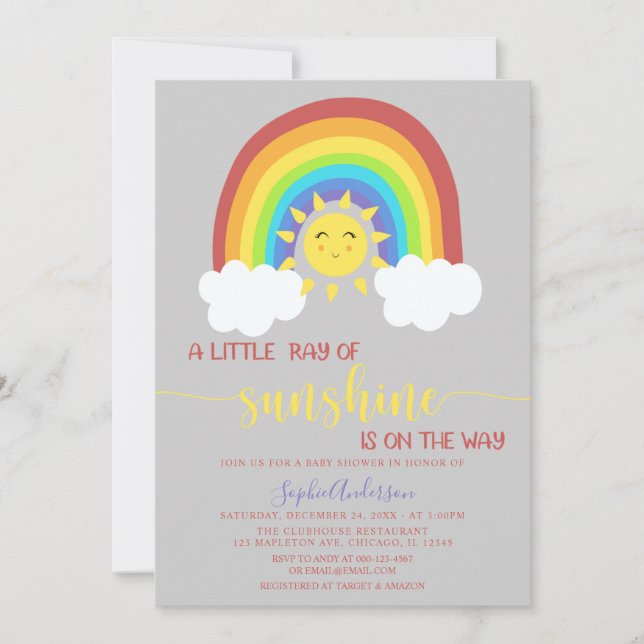 Invitation Un petit rayon de soleil Baby shower arc-en-ciel (Devant)