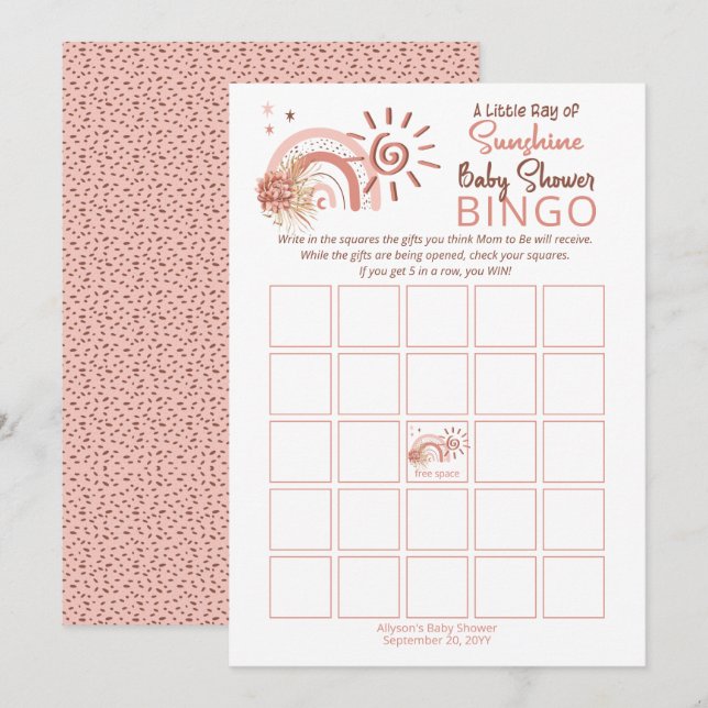 Invitation Un petit rayon de soleil Baby shower Bingo Jeu (Devant / Derrière)