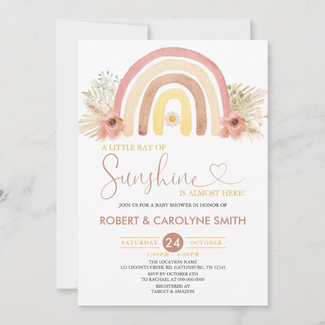 Invitation Un petit rayon de Sunshine Boho Baby shower arc-en (Devant)