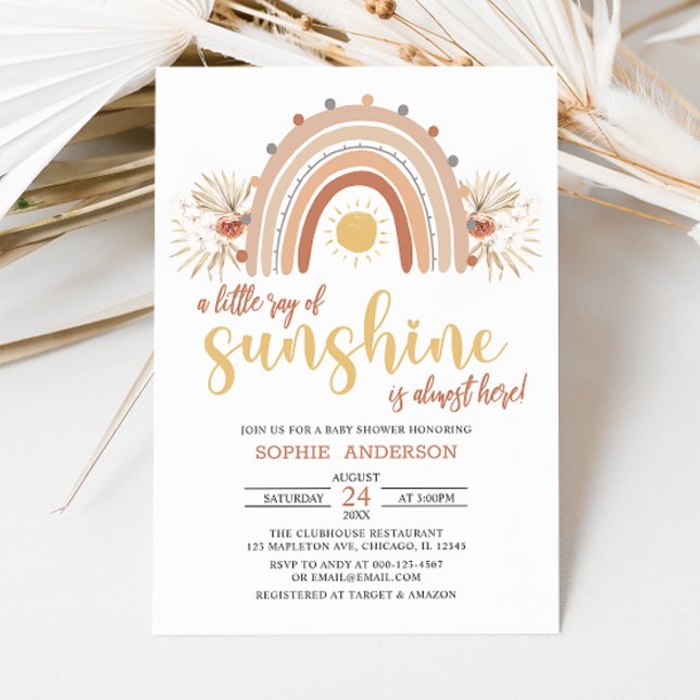 Invitation Un petit rayon de Sunshine Boho Baby shower arc-en (Créateur téléchargé)