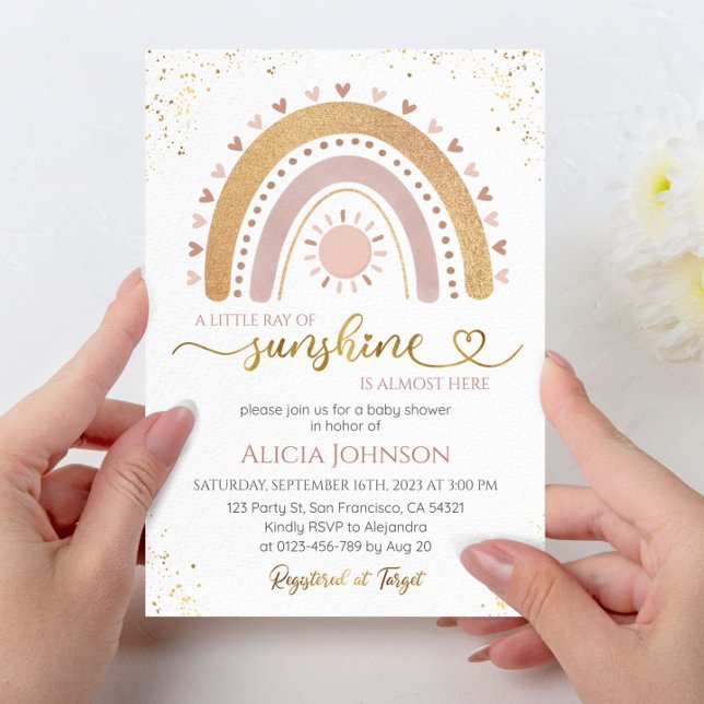 Invitation Un petit rayon de Sunshine Boho Baby shower arc-en (Créateur téléchargé)