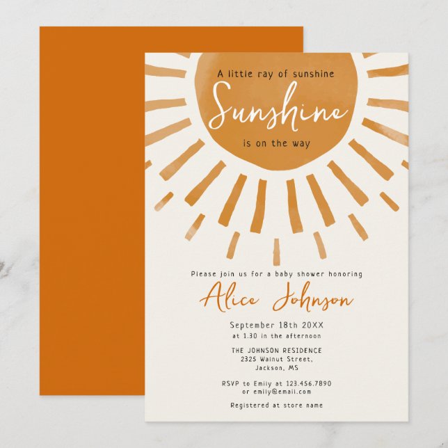 Invitation Un Petit Rayon Du Baby shower Boho Sunshine (Devant / Derrière)