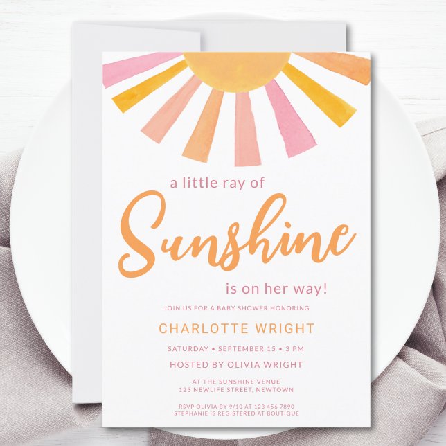 Invitation Un petit rayon du Baby shower de la fille Sunshine (Créateur téléchargé)