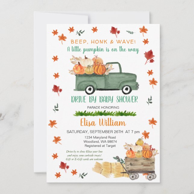 Invitation Un Petit Safari Citrouille En Baby shower (Devant)