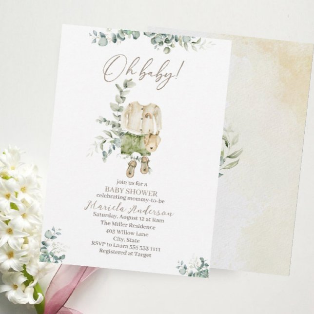 Invitation Un petit tissu bébé et eucalyptus aquarelle Bab (Créateur téléchargé)