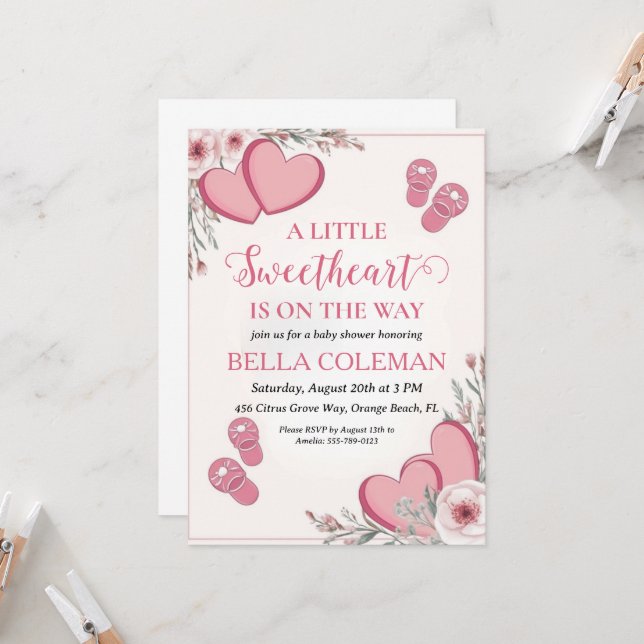 Invitation un peu d'amour est en chemin baby shower (Devant/Arrière en situation)