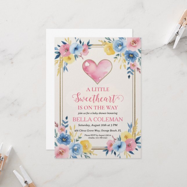 Invitation un peu d'amour est en chemin baby shower (Devant/Arrière en situation)