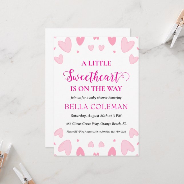 Invitation un peu d'amour est en chemin baby shower (Devant/Arrière en situation)