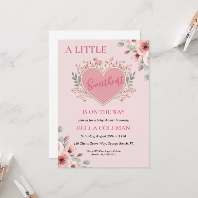 Invitation un peu d'amour est en chemin baby shower (Devant/Arrière en situation)