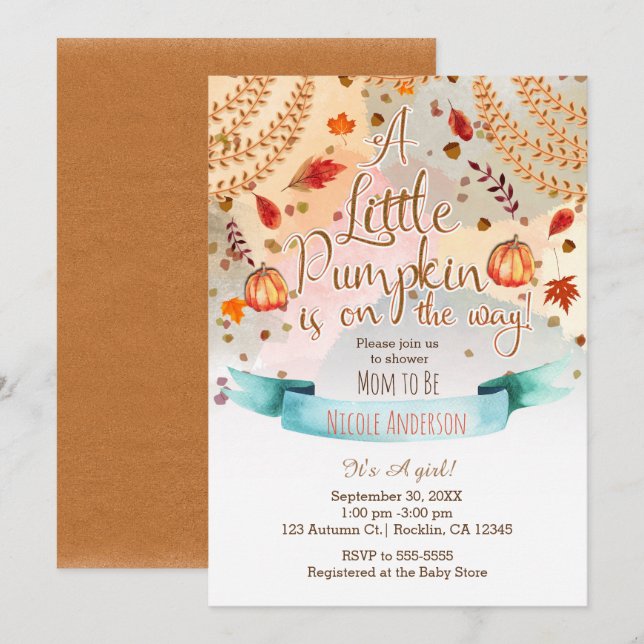 Invitation Un peu de Citrouille est sur le chemin Baby shower (Devant / Derrière)