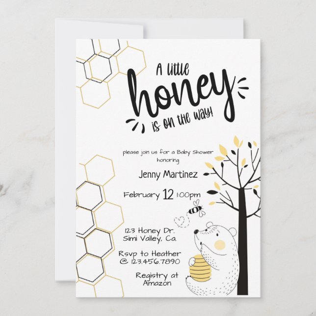 Invitation Un peu de miel, Baby shower, Sexe neutre (Devant)