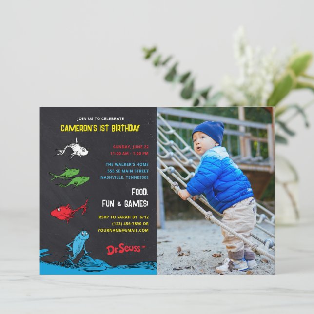 Invitation Un poisson deux poissons - Enfants Photo Anniversa (Debout devant)