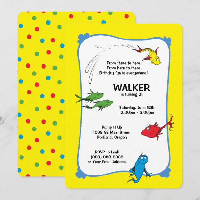 Invitation Un poisson deux poissons - premier anniversaire (Devant / Derrière)