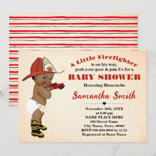 Invitation Un pompier sur son chemin Baby shower afro-américa