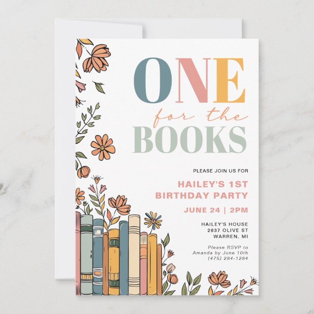 Invitation Un pour les livres 1er anniversaire (Devant)