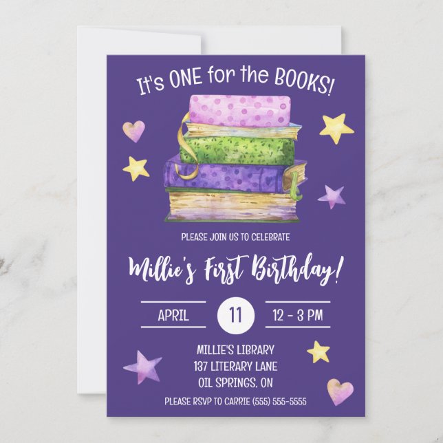 Invitation Un pour les Livres ! Fête du premier anniversaire  (Devant)