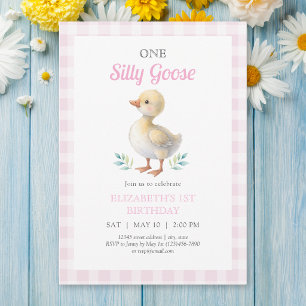 Invitation Un premier anniversaire de fille rose à carreaux O
