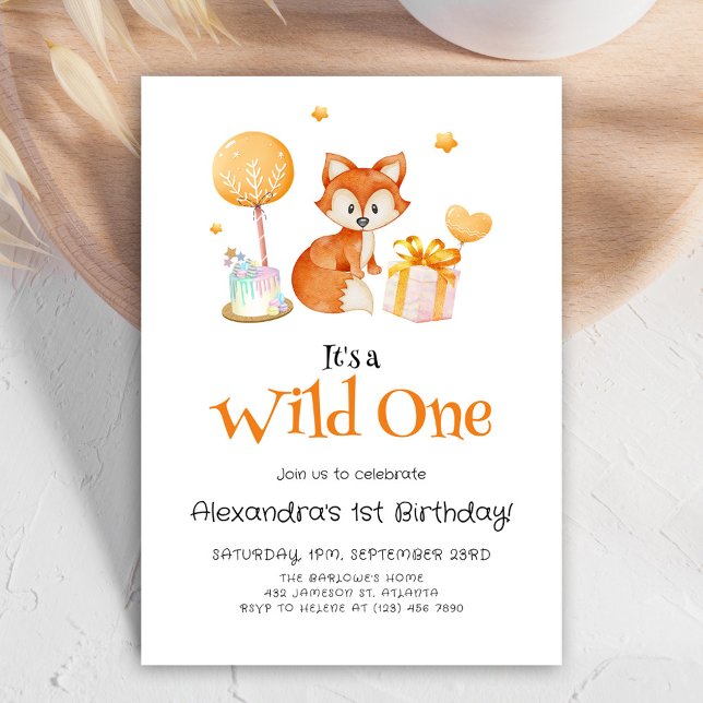 Invitation Un premier anniversaire de la mignonne Fox Wild (Cute Fox Wild One First Birthday Invitation)