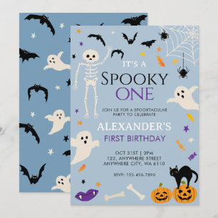 Invitation Un premier anniversaire Halloween bleu effrayant