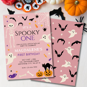 Invitation Un premier anniversaire Halloween rose effrayant