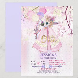Invitation Un premier anniversaire sauvage TeePee Boho-Large