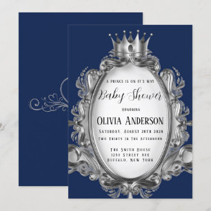 Invitation Un Prince est sur la voie du Baby shower d'argent 