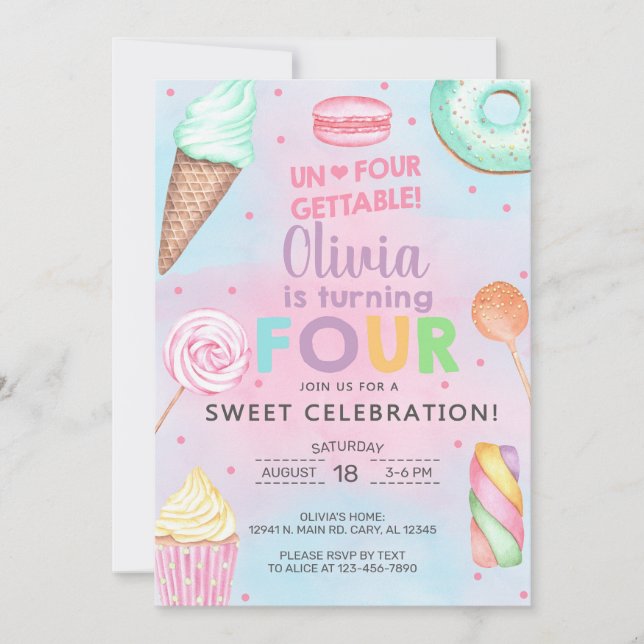 Invitation Un-quatre-gettable fille 4e anniversaire invitatio (Devant)