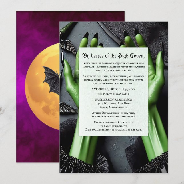 Invitation Un rappel des sorcières ombragées du parti Hallowe (Devant / Derrière)
