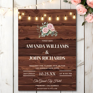 Invitation Un Rose rustique éclaire Boho Dream Feathy Mariage