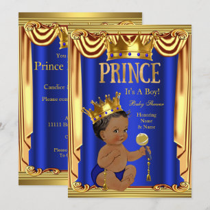 Invitation Un Royal Blue Prince Baby shower Gold Boy Ethnic