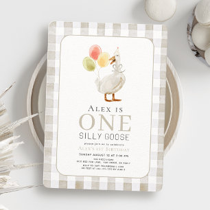 Invitation Un Silencieux Goose Greige En vichy 1er anniversai