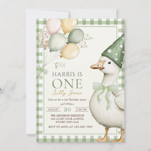 Invitation Un Silly Goose Green En vichy 1er anniversaire
