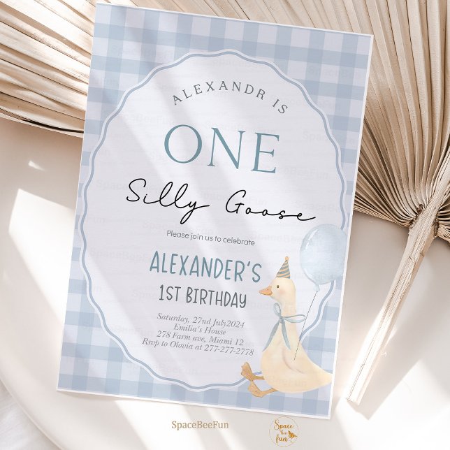 Invitation Un sot Goose Boy 1er anniversaire (one silly goose birthday, silly goose 1st birthday, goose birthday invite, boy first birthday, funny)