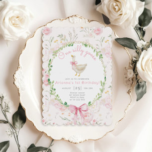Invitation Un sot oie Blush rose Bow fille 1er anniversaire