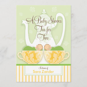 Invitation Un Tea Party Baby shower Jumeaux neutres selon le