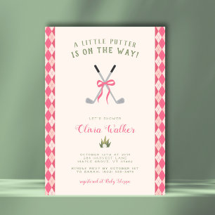 Invitation Un thème de golf Little Putter pré-ado rose argyle