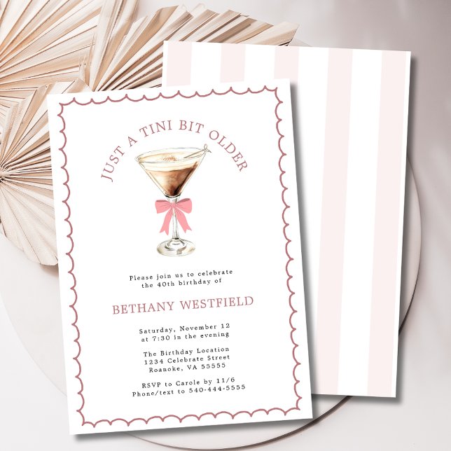 Invitation Un Tini Bit plus vieux Espresso Martini 40e annive (A Tini Bit Older Espresso Martini 40th Birthday Party Invitation (Stripes))