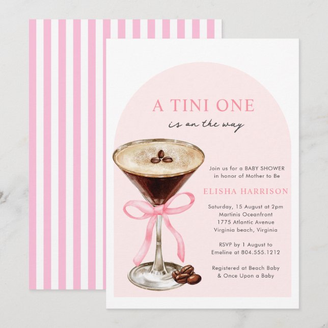 Invitation Un Tini est sur le chemin Baby shower fille (Devant / Derrière)