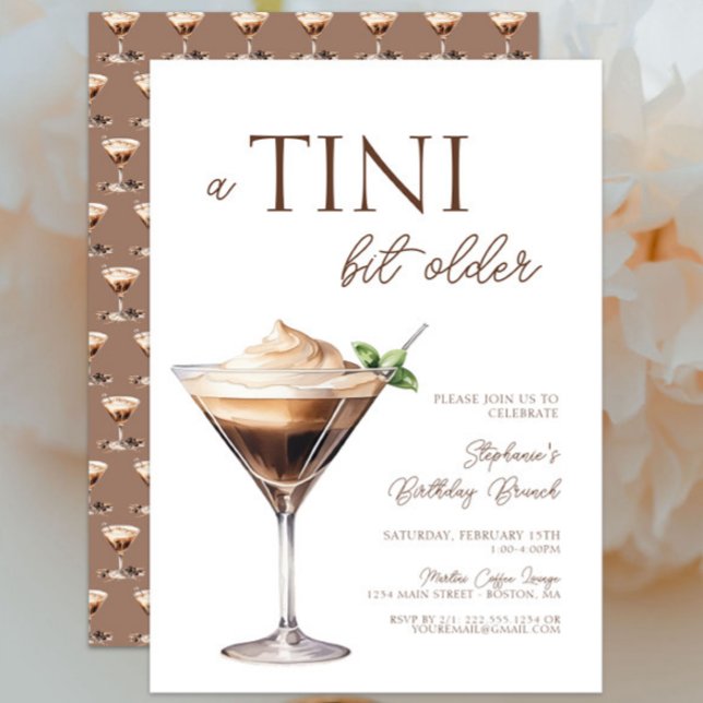 Invitation Un Tini Un Peu Plus Ancien Espresso Martini (A Tini Bit Older Espresso Martini Birthday Brunch Invitation, Elegant, Chic Modern Brown Cream)