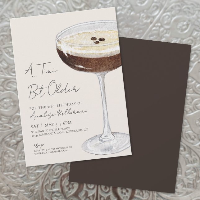 Invitation Un Tini Un Peu Plus Ancien Espresso Martini fête d (A Tini Bit Older Espresso Martini Birthday Party Invitation)