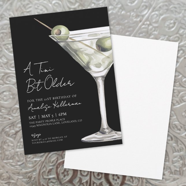 Invitation Un Tini Un Peu Plus Ancien Martini (A Tini Bit Older Martini Birthday Party Invitation)