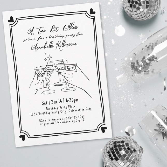 Invitation Un Tini Un Peu Plus Ancien Martini (A Tini Bit Older Martini Birthday Party Invitation)