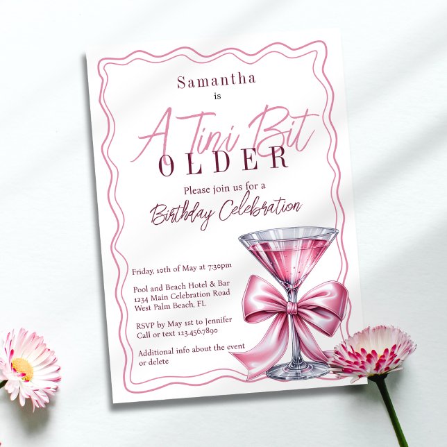 Invitation Un Tini Un Peu Plus Ancien Martini Bow Rose Annive (Créateur téléchargé)