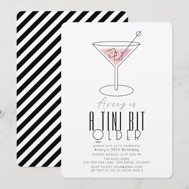 Invitation Un Tini Un peu plus vieux Martini rose moderne Ann (Devant / Derrière)