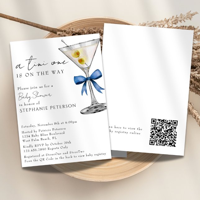 Invitation Un Tini un simple code QR Baby shower Blue Martini (Créateur téléchargé)