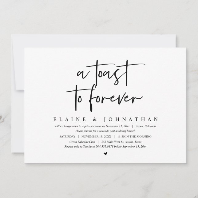 Invitation Un toast à l'éternité, Mariage Elopement Brunch Pa (Devant)