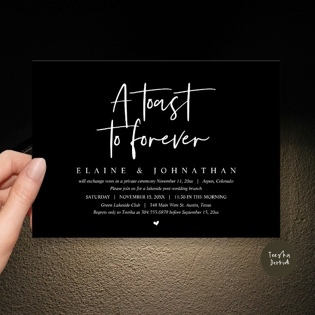 Invitation Un toast à l'éternité, Mariage Elopement Brunch Pa (A Toast To Forever, Wedding Elopement Brunch Party Invitation Card, PDF, in Classy Black)